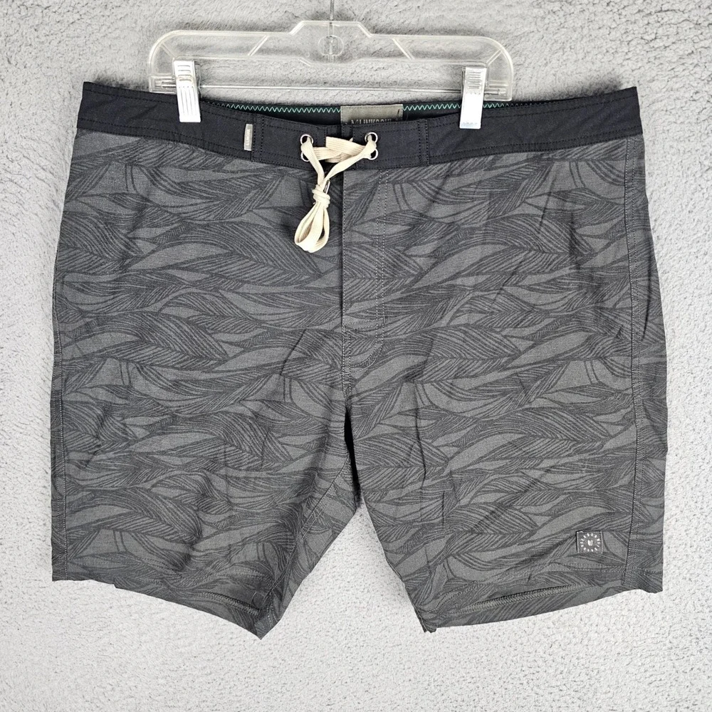 Linksoul Board Shorts Mens 36 Grey Leaf Print Quick Dry Swim Trunks Pocket